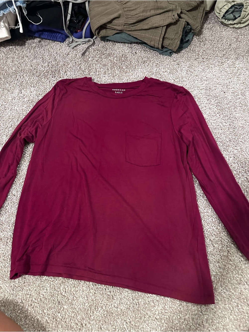 American Eagle Outfitters Burgundy Long Sleeve Pocket Tee